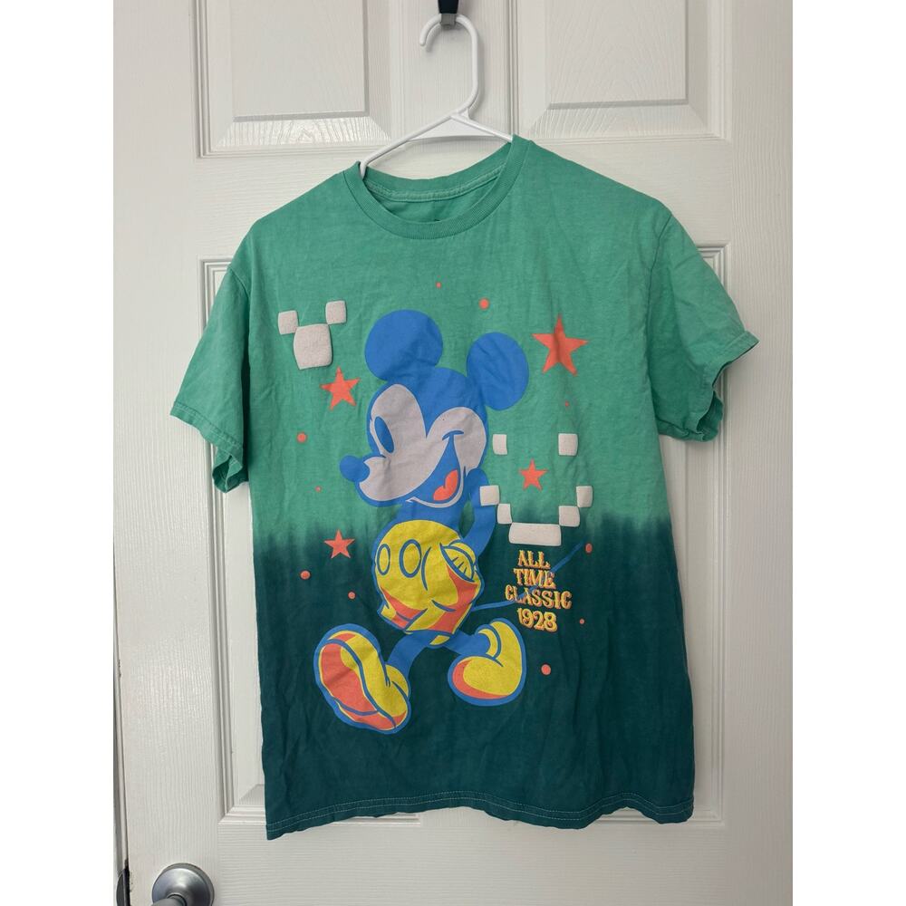 Disney Mickey Mouse Tie-Dye Retro Green and Blue Graphic T-Shirt Sz: Medium